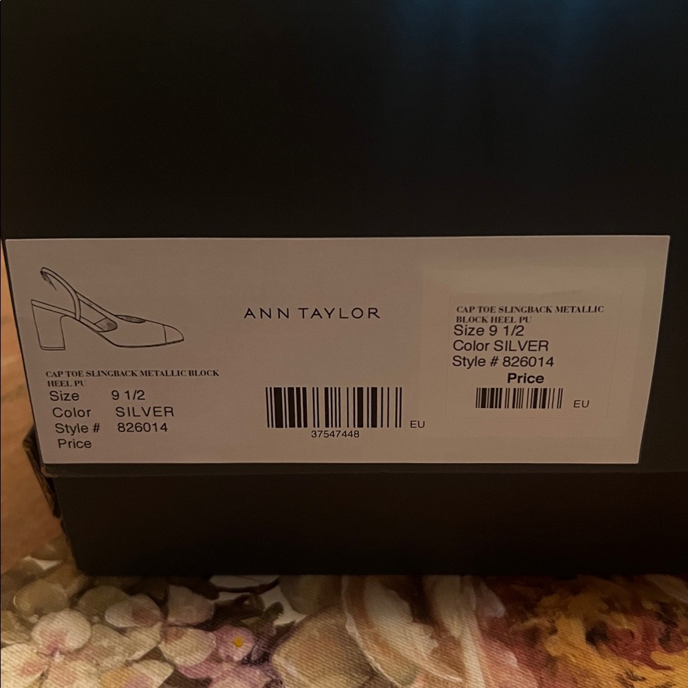 Ann Taylor Metallic Silver Slingback Block Heels with Black Cap Toe - Picture 5 of 5
